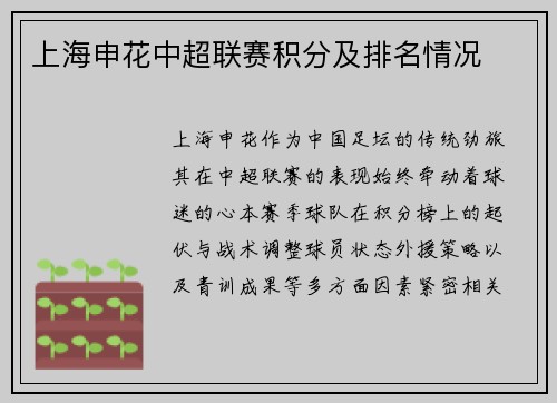 上海申花中超联赛积分及排名情况